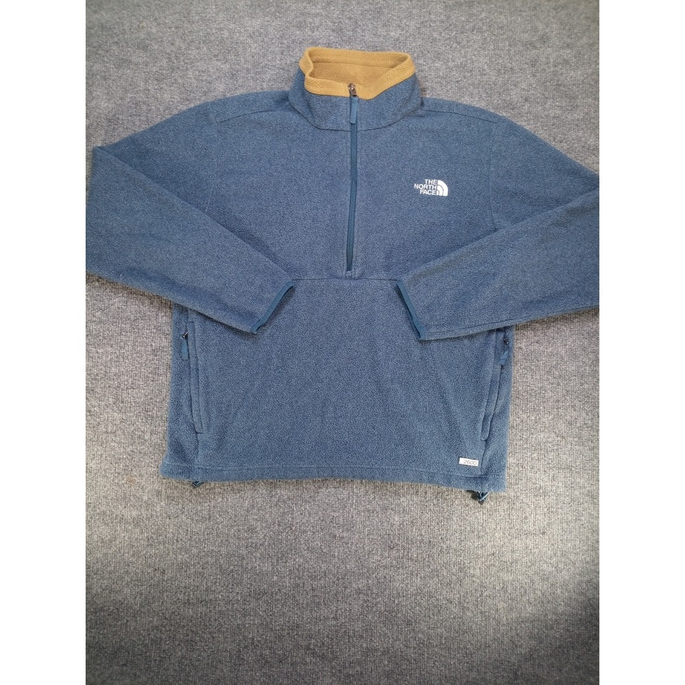 The North Face Fleece Pullover Mens Medium Blue Tan 1/4 Zip Outdoor Jacket